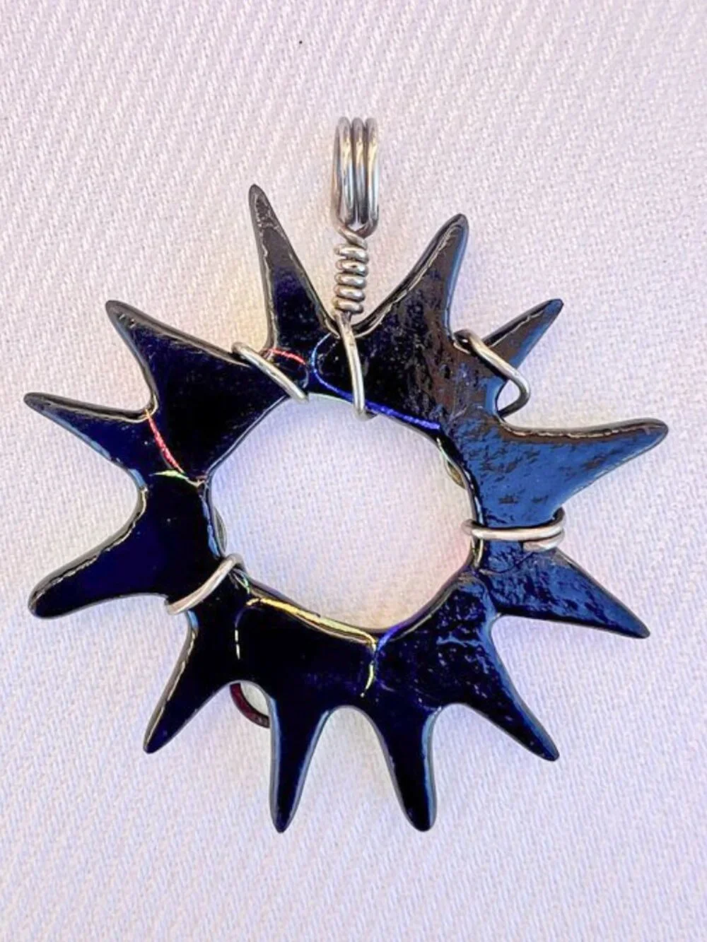 Artisan Made Art Glass Sterling Wire Wrap Starburst Pendant Heidi White Designs